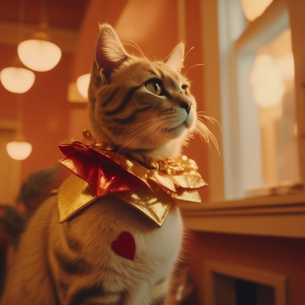 Cat as Cupid in Wes Anderson Film Style