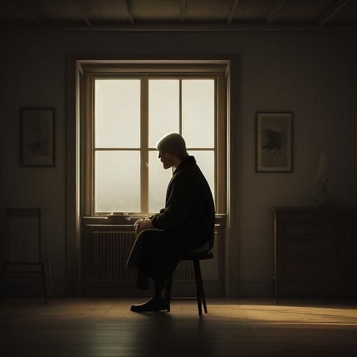 Contemplative Figure in Dimly Lit Room