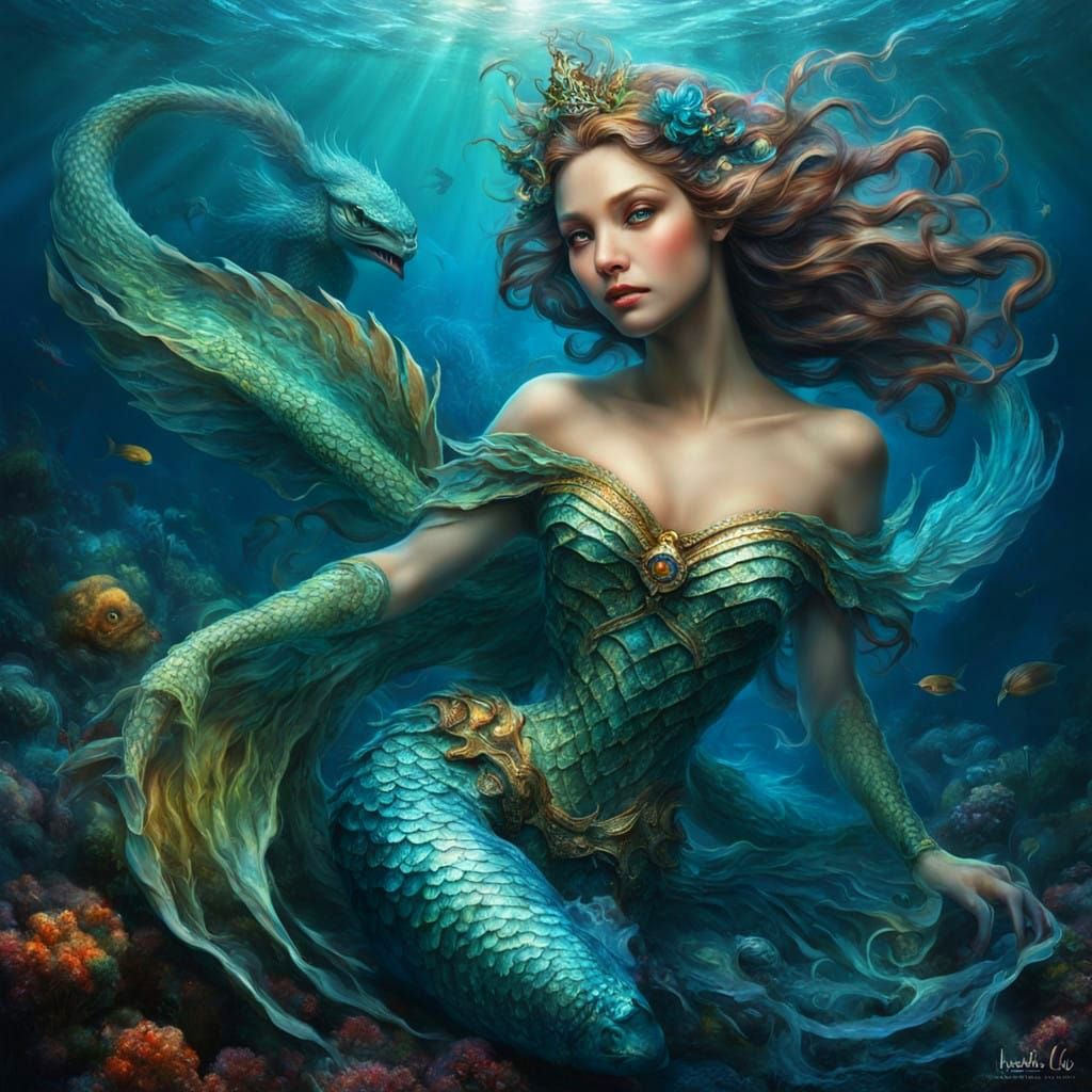 Siren of the Sea: Enchanting Mermaid in Hyperrealistic Portr...