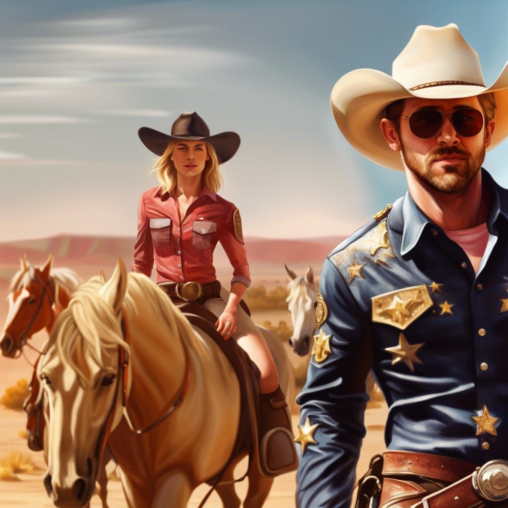 Hyperrealistic Cowboy and Cowgirl Desert Chase