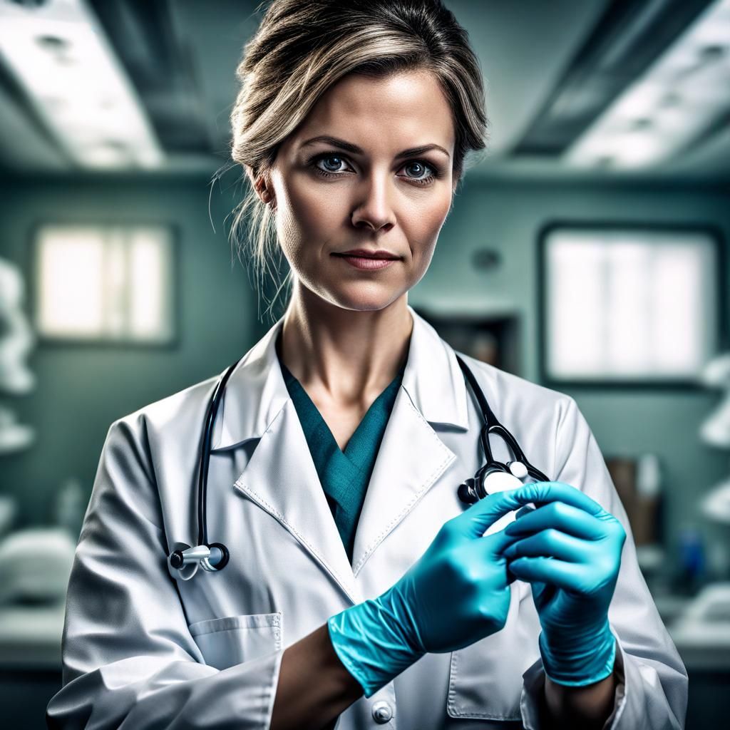 Hyperrealistic Female Doctor in Surgical Gloves