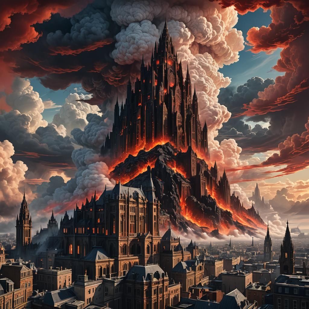 Spectacular Cityscape Under Volcanic Cloud Formation