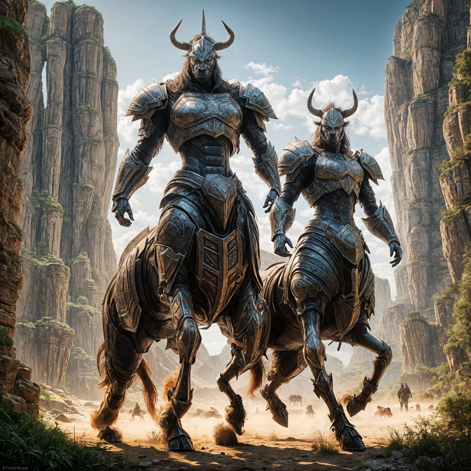 Digital Portrait of Armoured Centaur in Mythical Armor