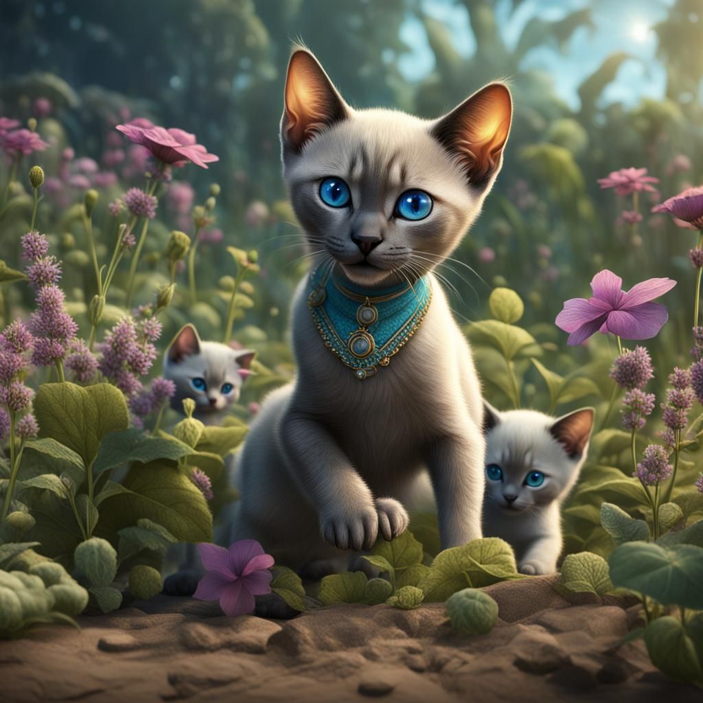 Kittens Play in Catnip Field: Fantasy Concept Art
