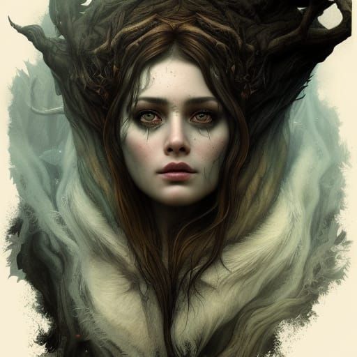 Big Bad Wolf in Hyperdetailed Dark Woods