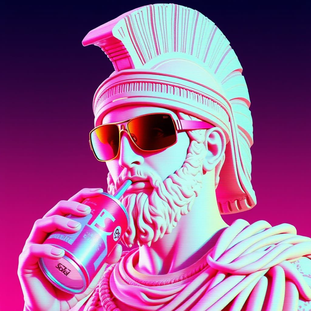 Vaporwave Centurion Portrait with Glitch Art Effects