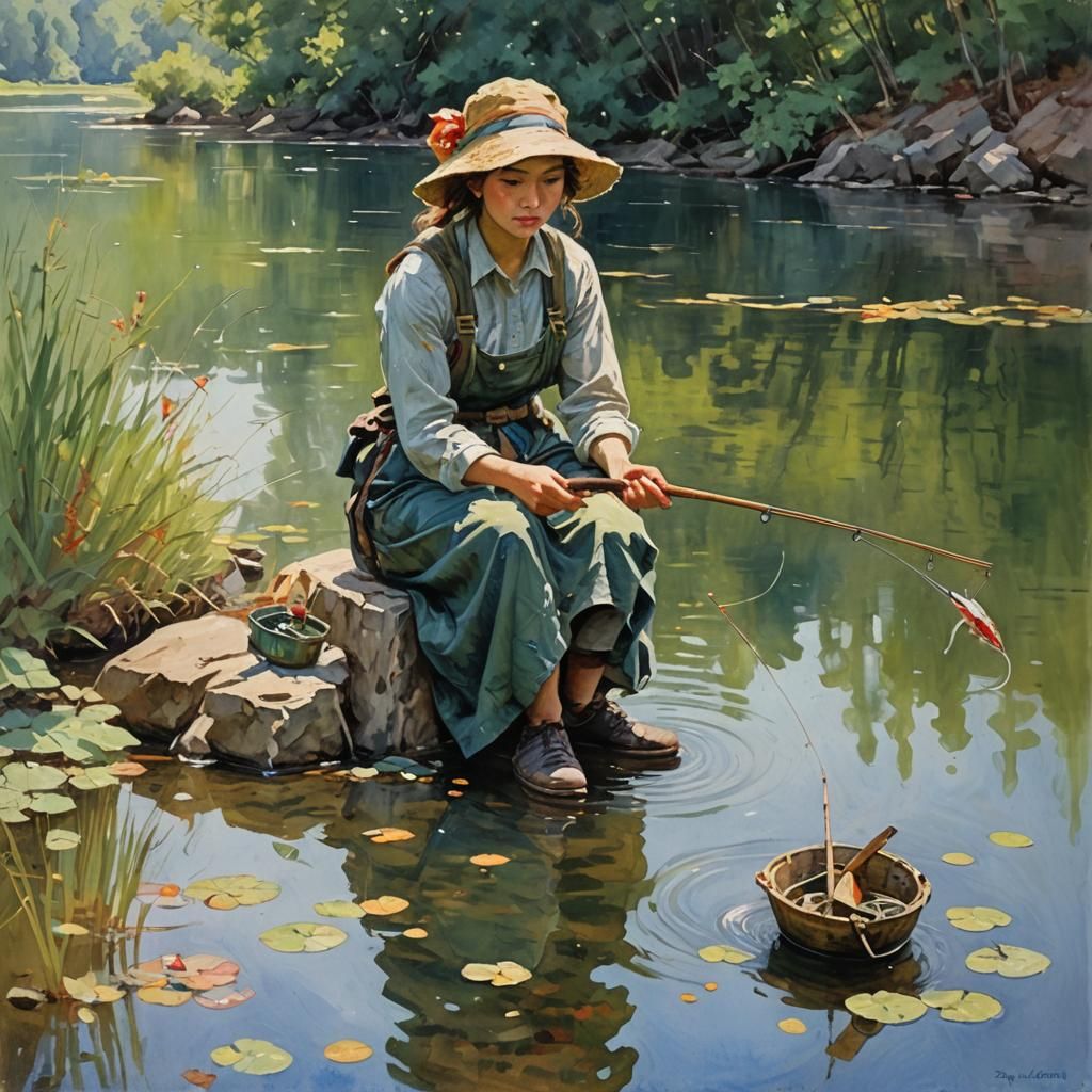 young woman fishing
