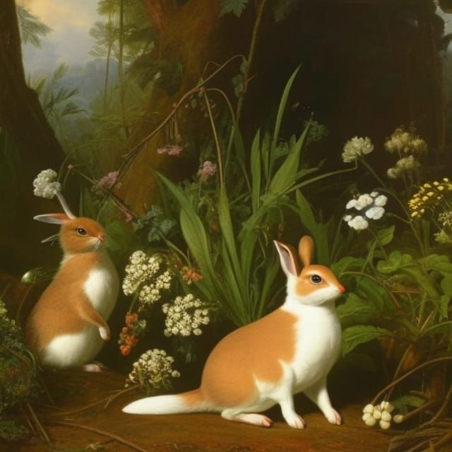 Rabbit in Garden: Digital Art in Chibi Style