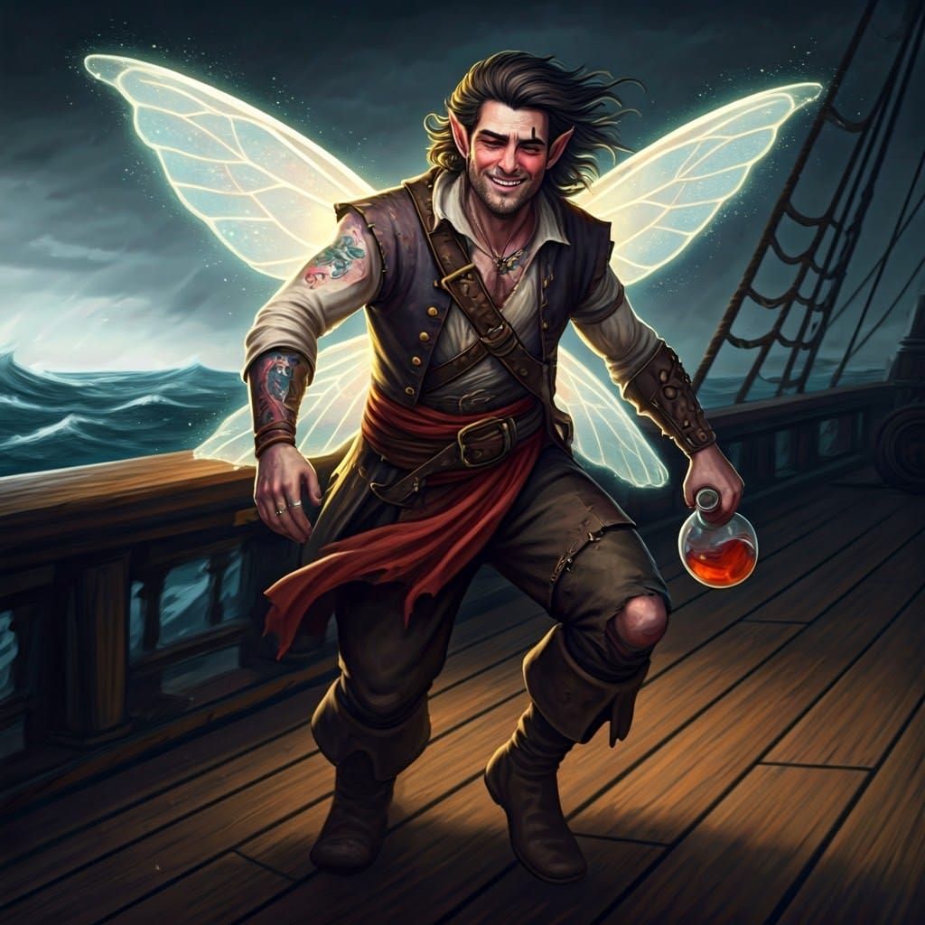 Drunken Fairy Monk Pirate on Stormy Seas