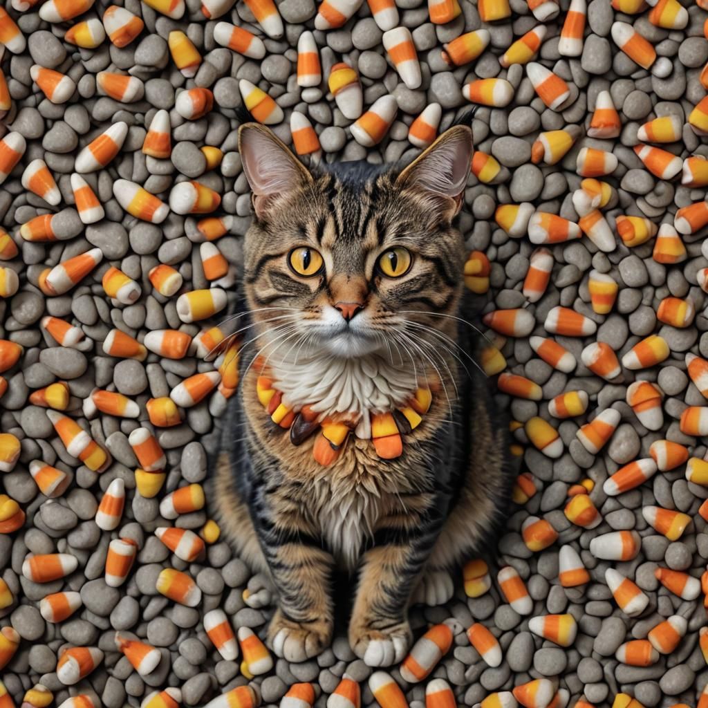 Hyperrealistic Candy Corn Patterned Cat Portrait