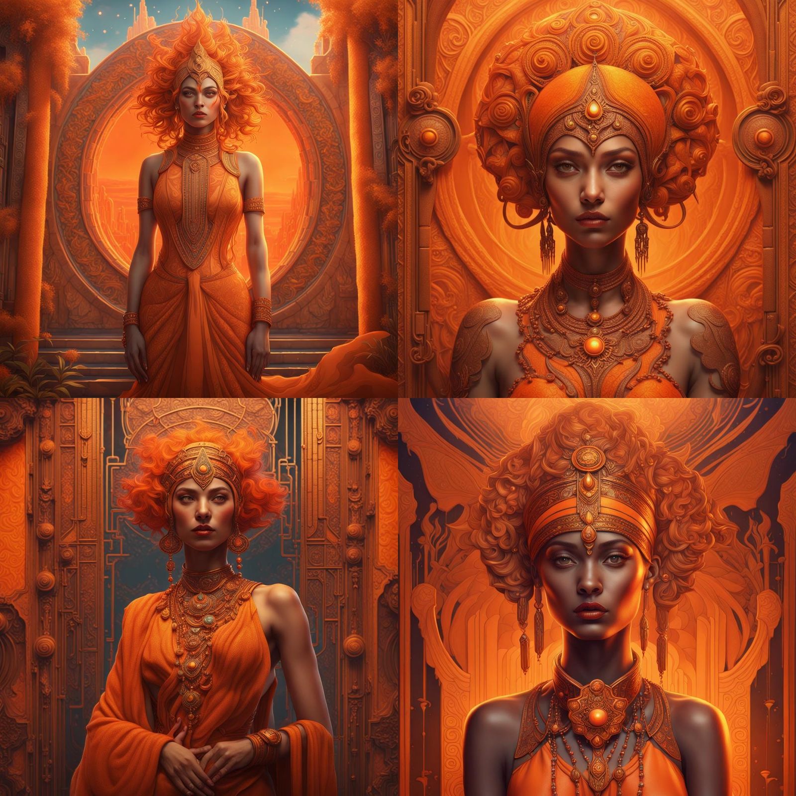 Art Deco Orange Woman: Swadhisthana Chakra in Digital Painti...