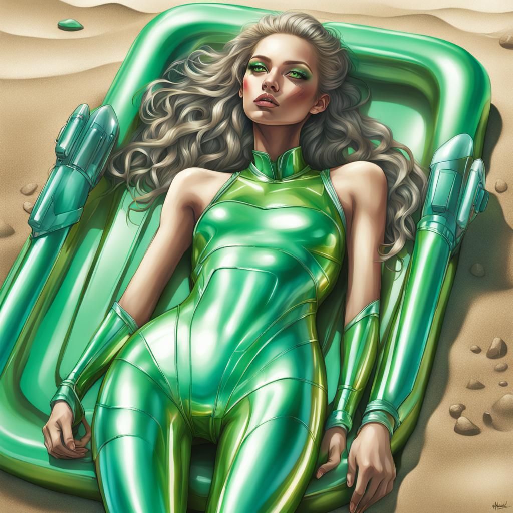 Hyperrealistic Girl on Futuristic Beach