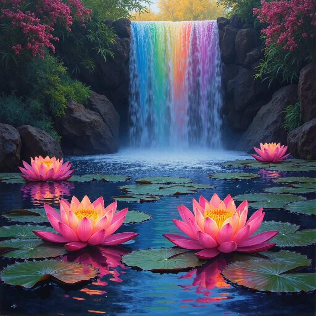 Neon Lotus Pond in Splash Paint Style