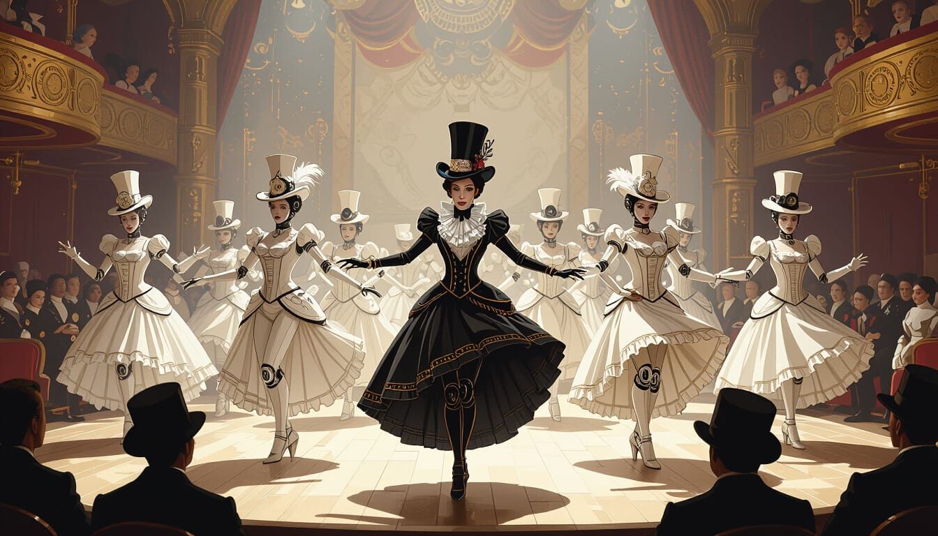 Victorian Theatre Android Cancan in Syd Mead Style