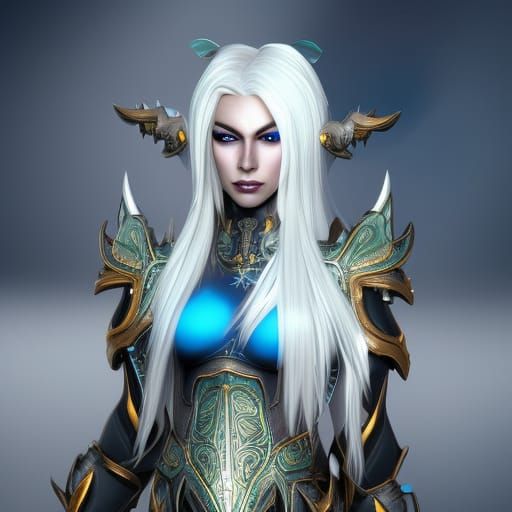 Blue-Skinned Dark Elf in Black and Gold Armor