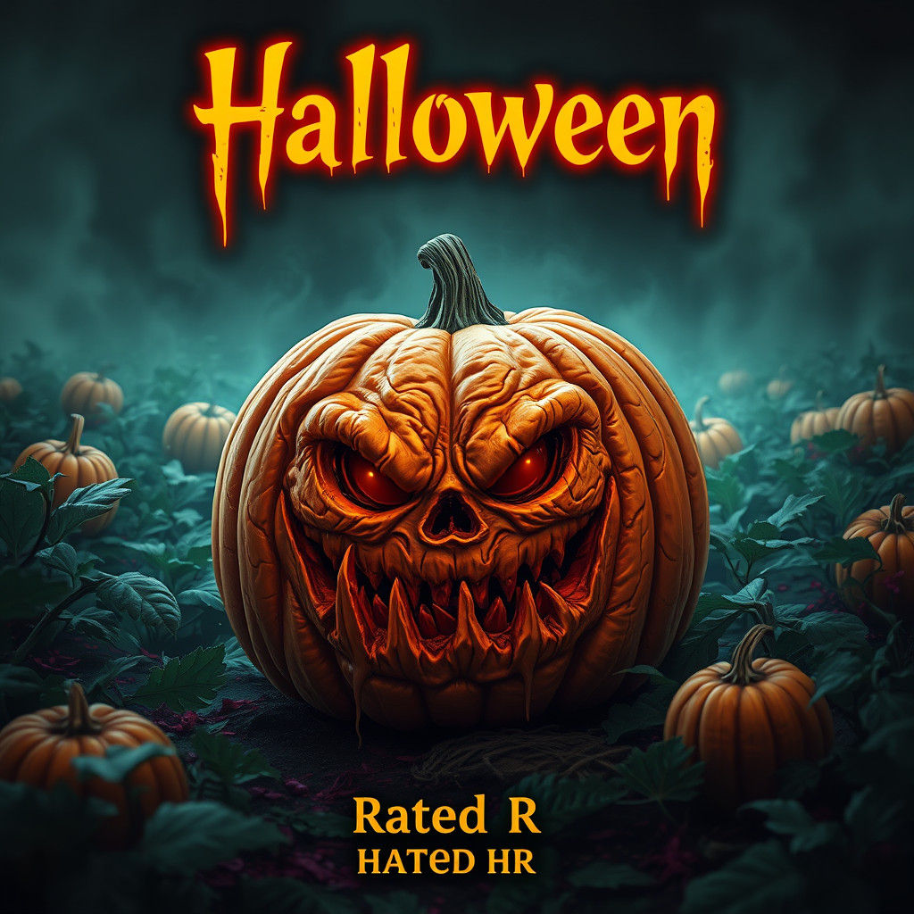 Spooky Halloween Pumpkin Patch Poster in Dark Fantasy Style