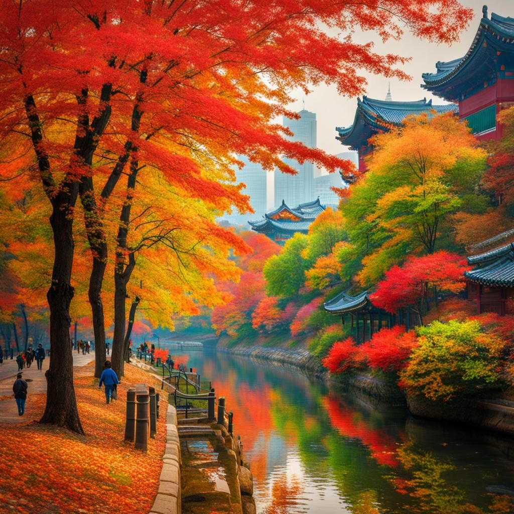 Futuristic Seoul in Autumn: An Impressionistic Vision