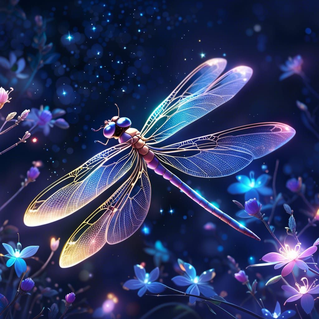 beautiful dragonfly at night