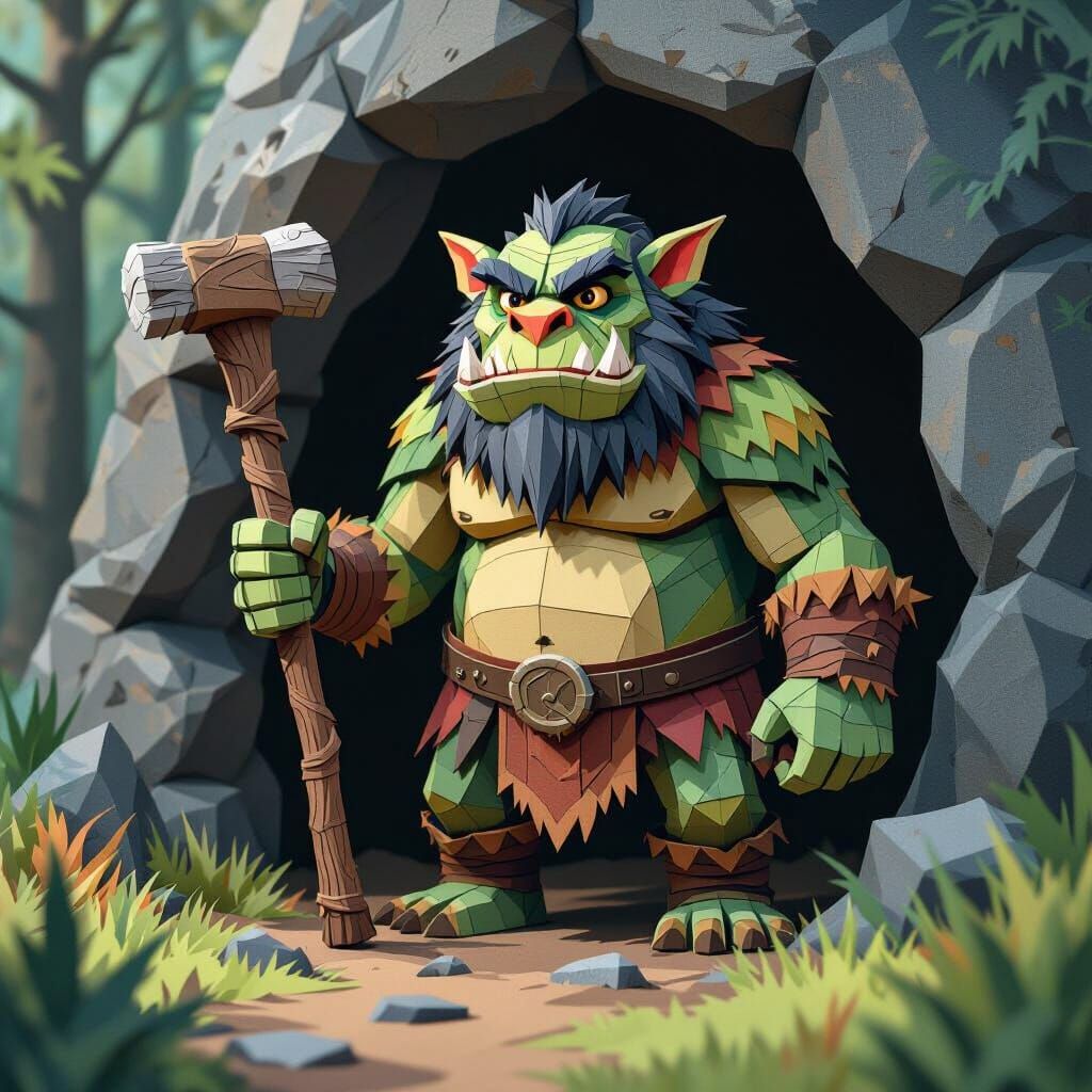 Ogre in Forest Cave: 3D Papercraft Sculpture