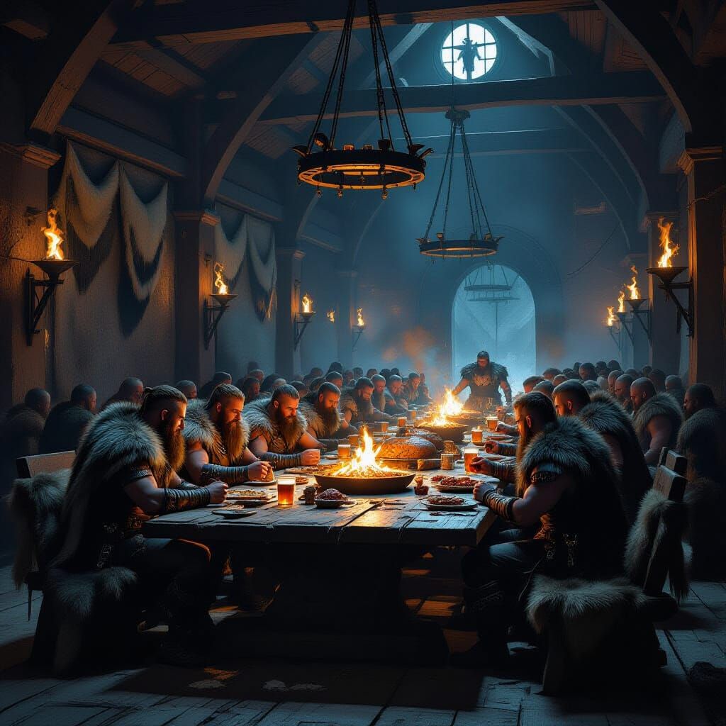 Vikings Feast in Grand Hall with Epic Lighting