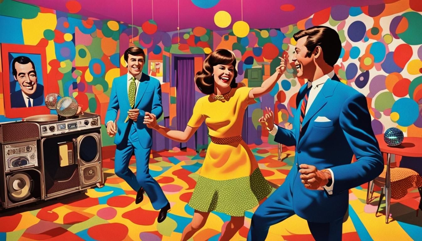 Vibrant 1960s House Party Ink Drawing