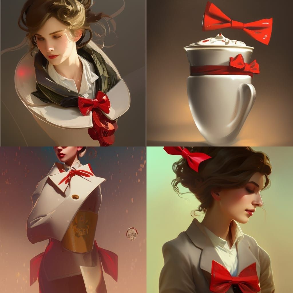Starbucks Latte with Red Bow: Detailed Concept Art