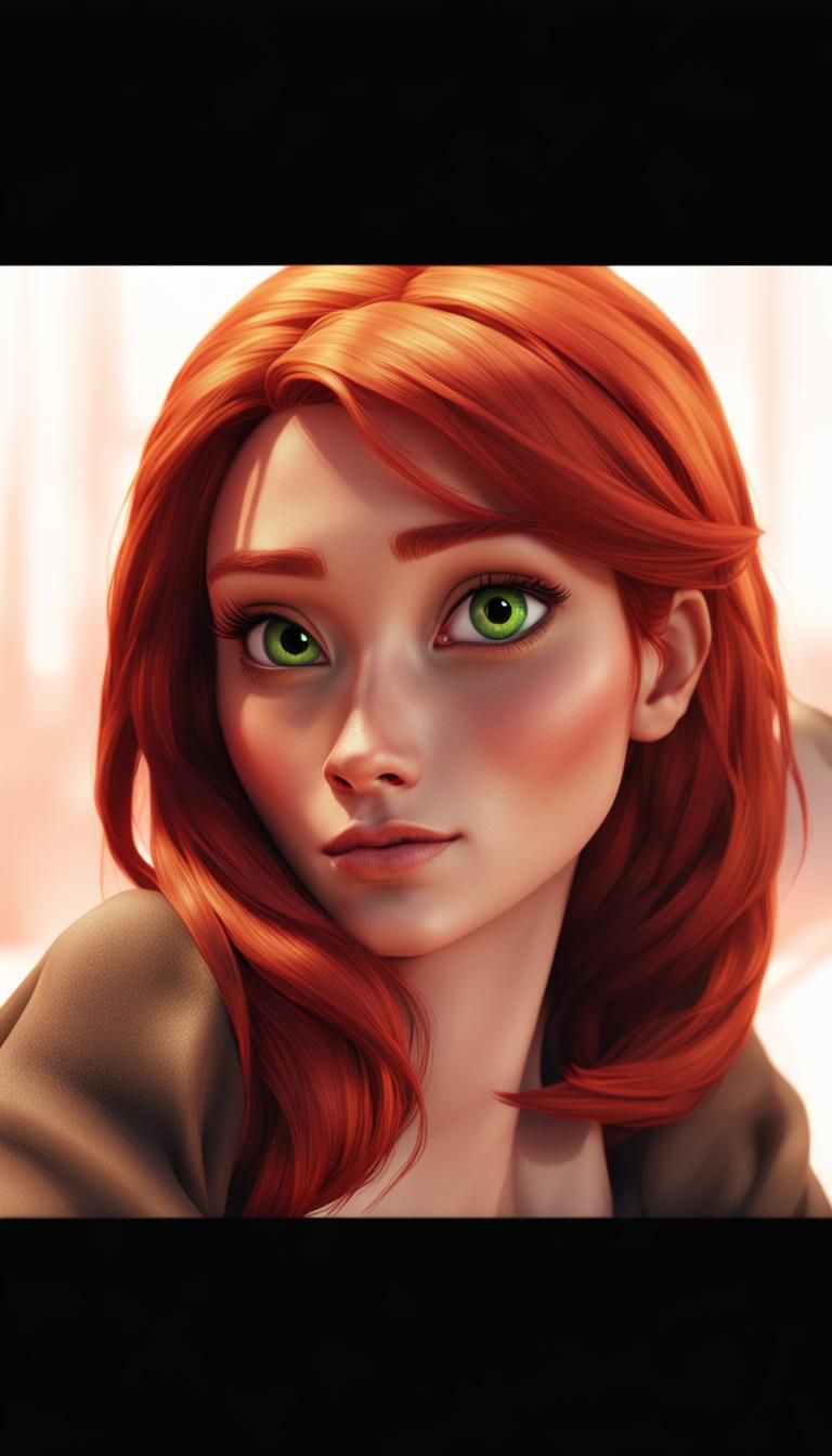 Redhead Lying on Bed: 3D Digital Art