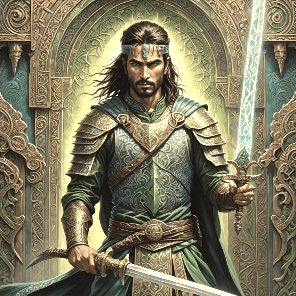 Samurai Warrior King Enters Babylon: Fantasy Oil Painting