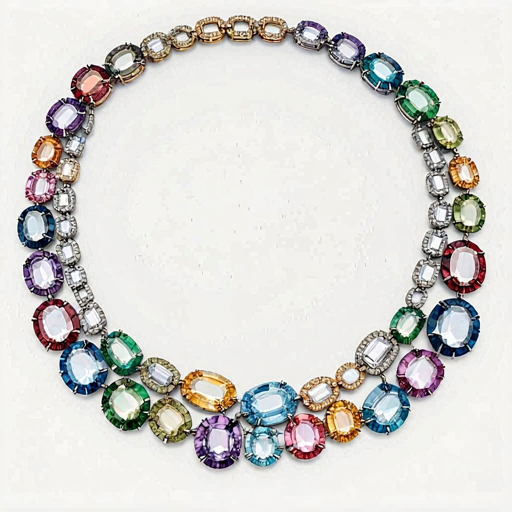 Rainbow Gemstone Necklace in High Jewelry Photography Style