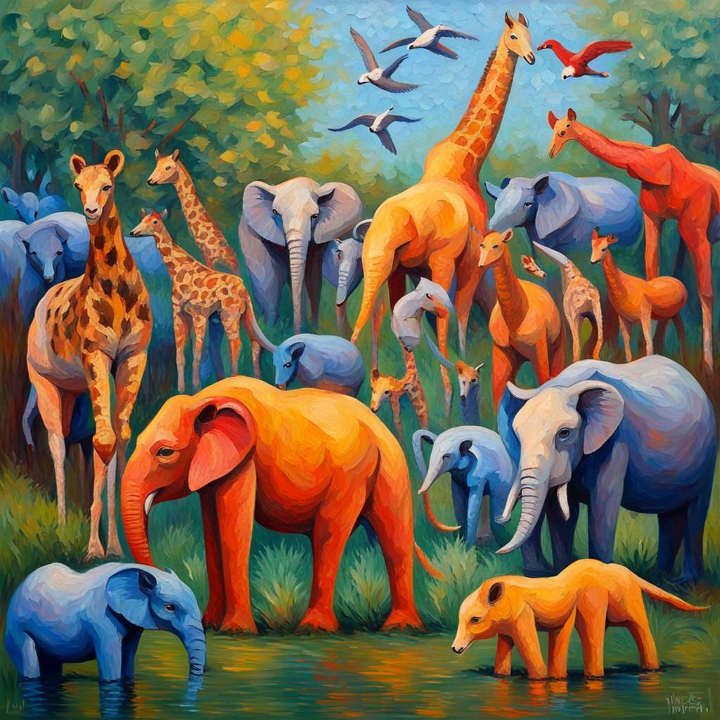 Expressionist Zoo Animals in Impasto Oil Painting