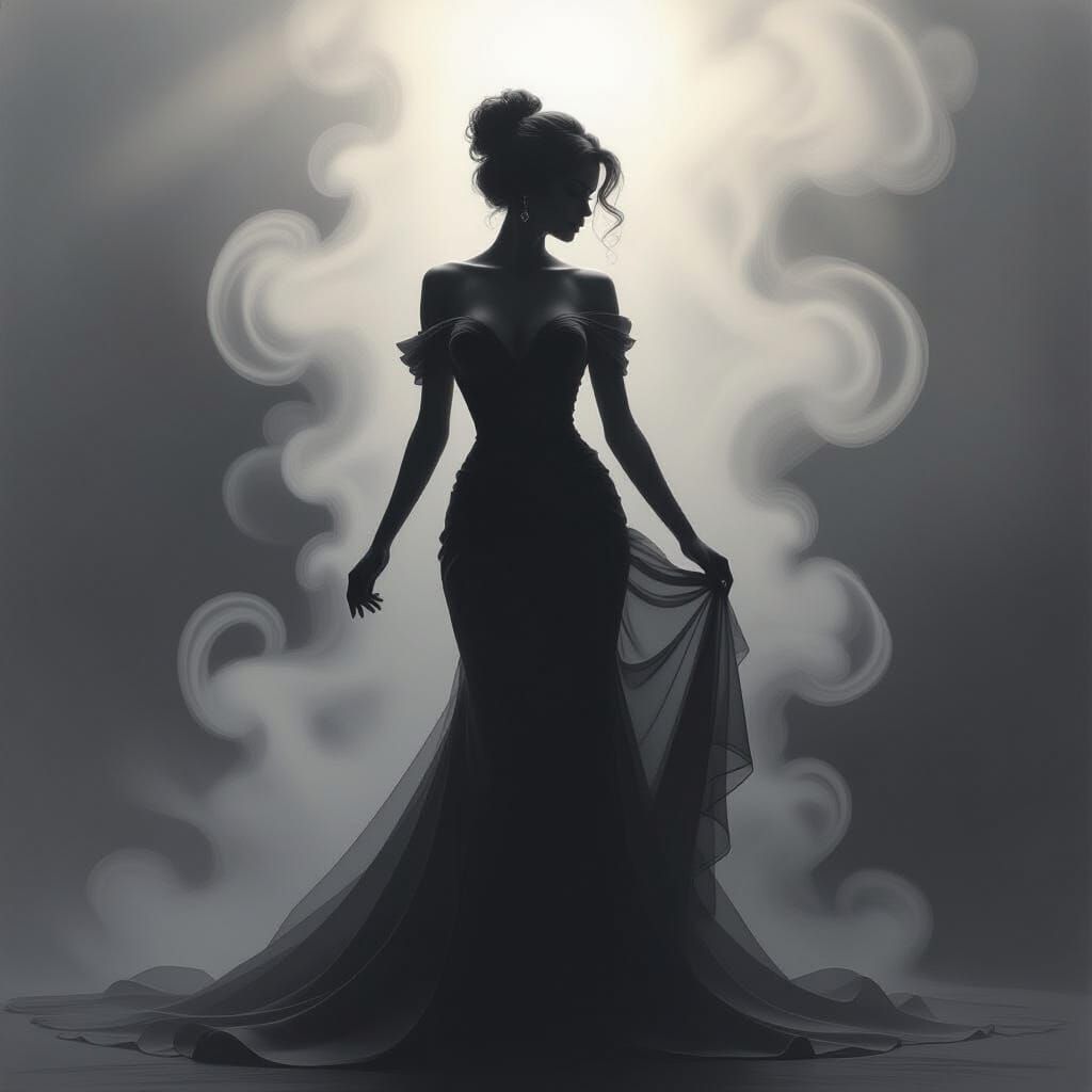 Smokey Silhouette of a Woman in Charcoal Drawing Style