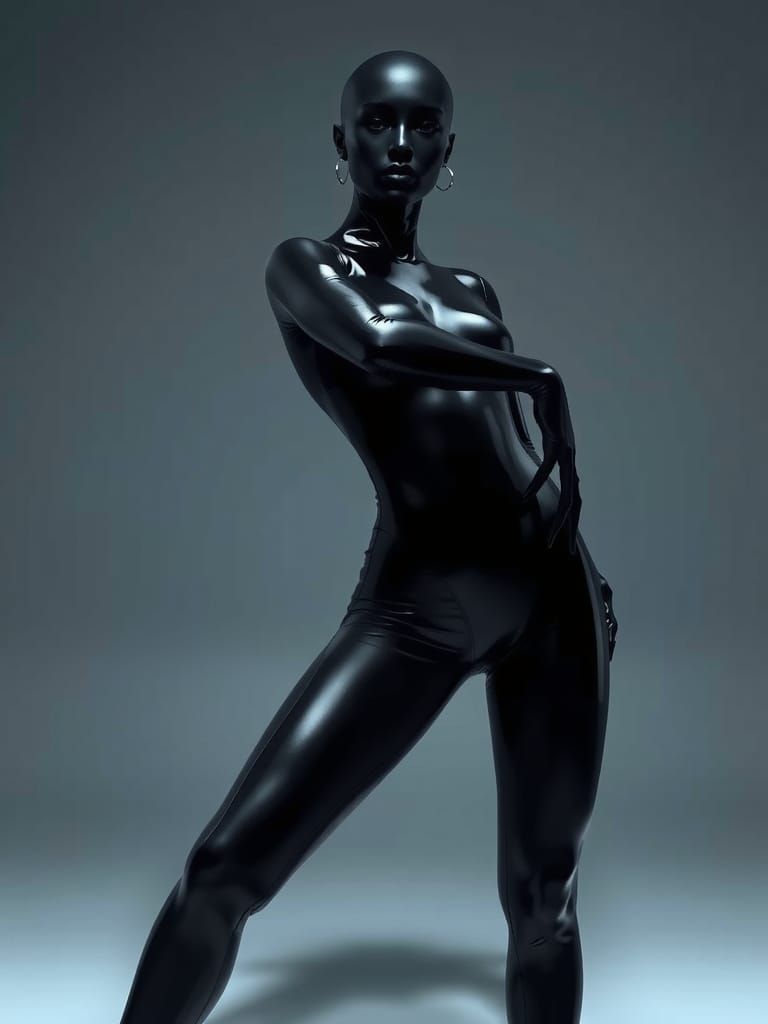 Faceless Woman in Latex Bodysuit: Futuristic Aesthetic