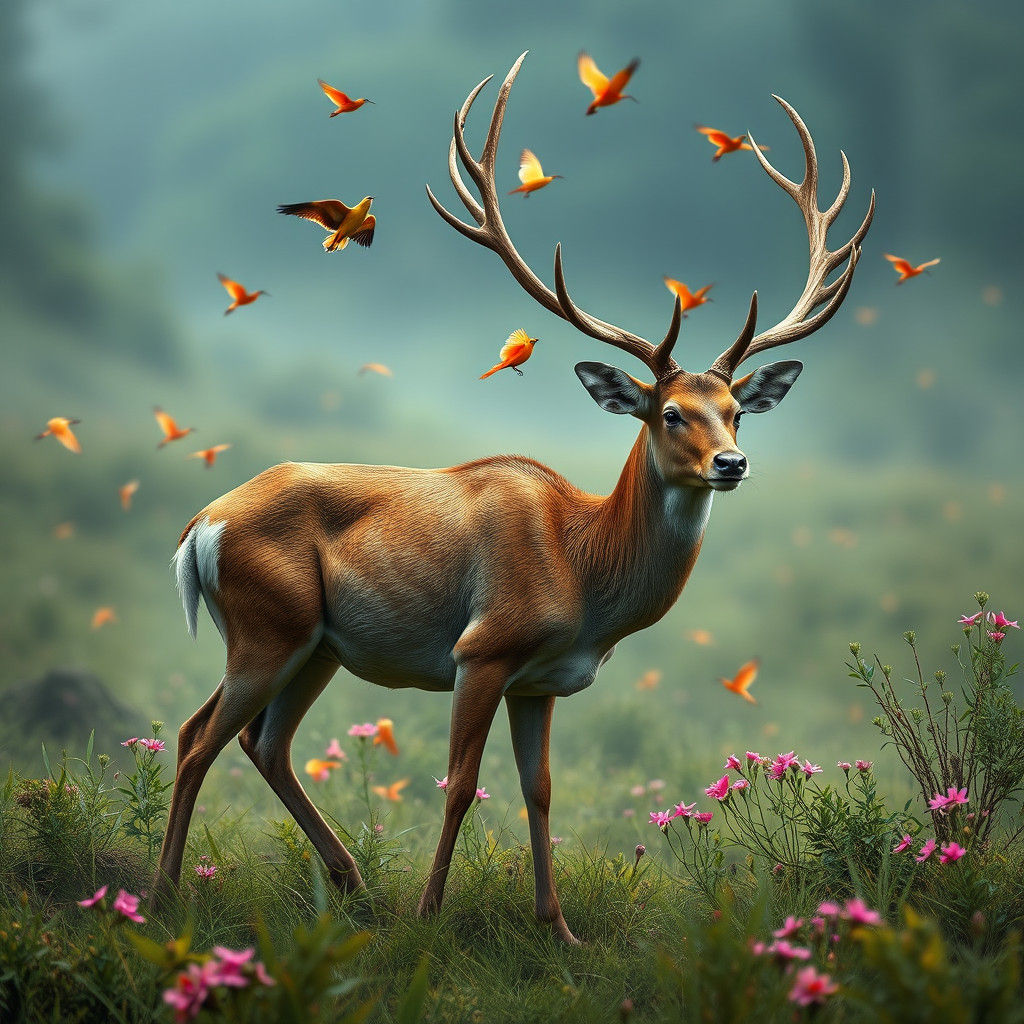 Elegant Cloud Deer Walking on a Rainbow