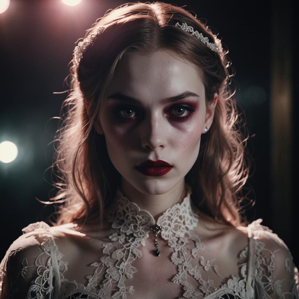 Pale Vampire Girl in Gothic Film Noir Style
