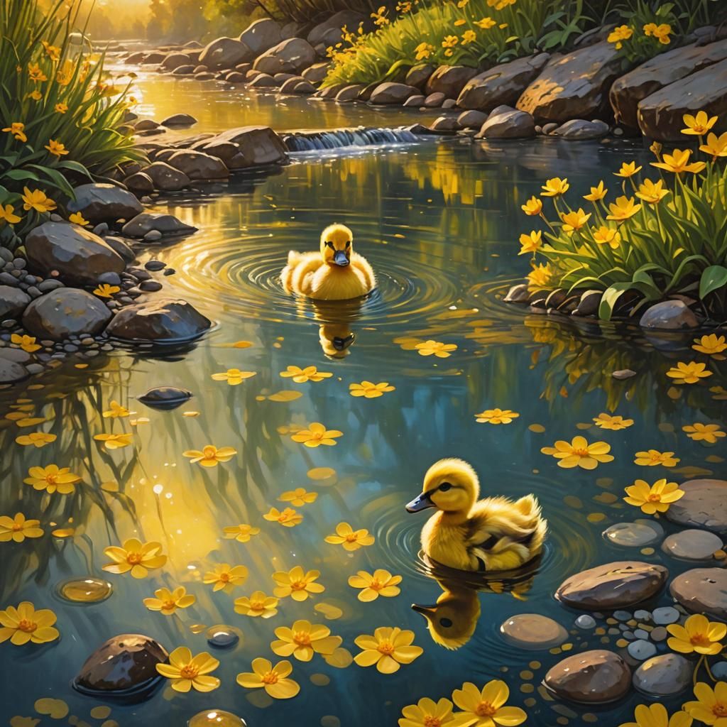 Enchanted River: Duckling in a Gurney-Style Oil Painting