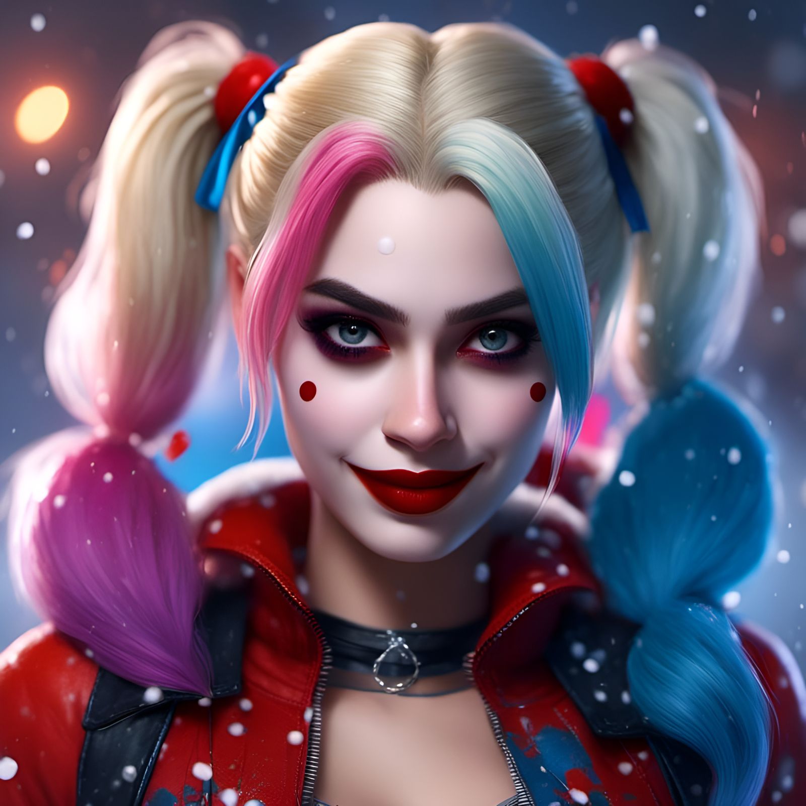 Hyperreal Harley Quinn with Winter Hair