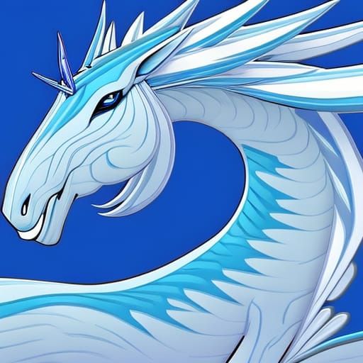 Blue Serpent Dragon Unicorn in Anime Style