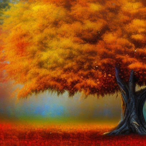 Old Fantasy Tree in Impasto Style