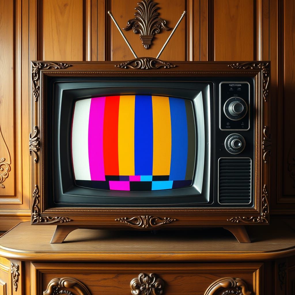 Retro-Futuristic TV Test Pattern in Warm, Nostalgic Glow