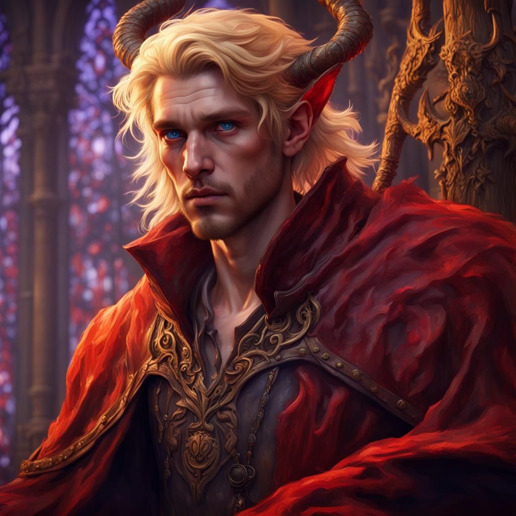 Detailed Tiefling Character Portrait in Dark Fantasy Style