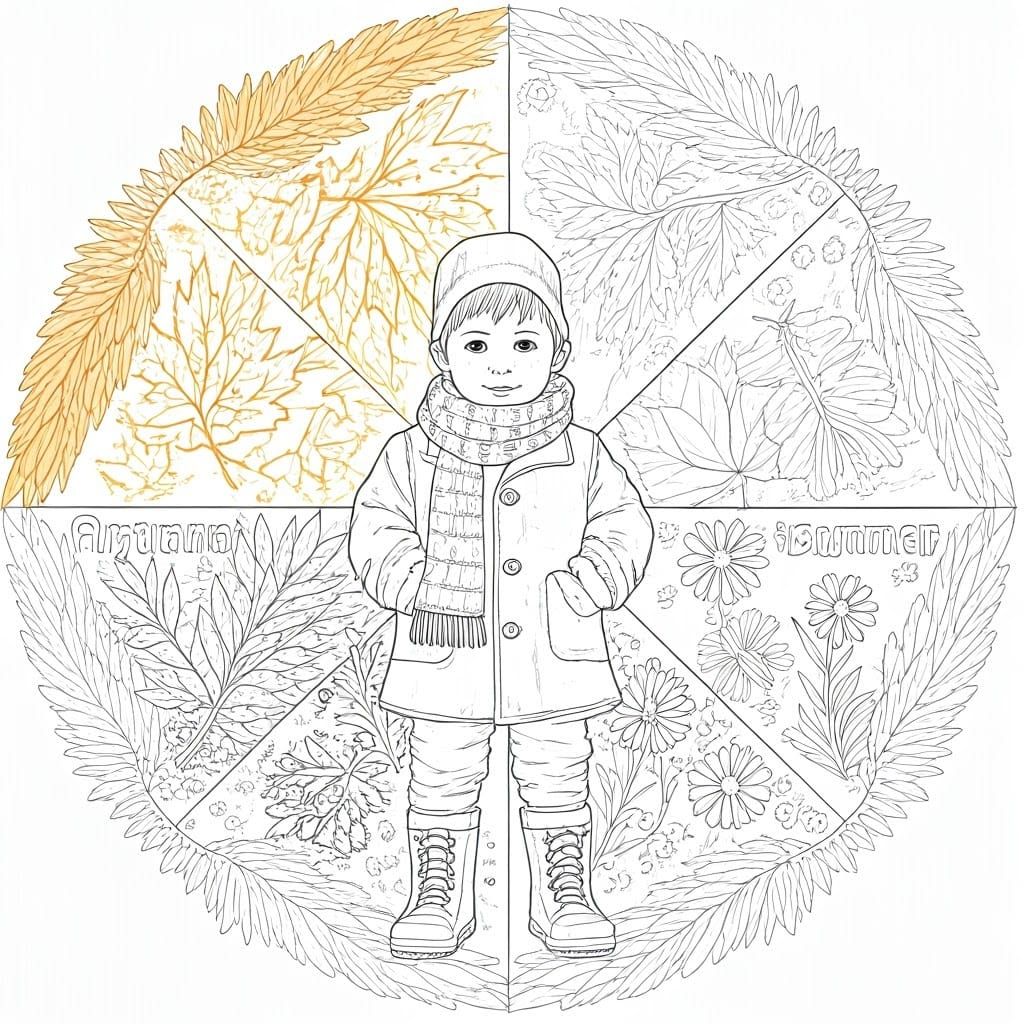 Seasonal Drawings on a Colorful Page