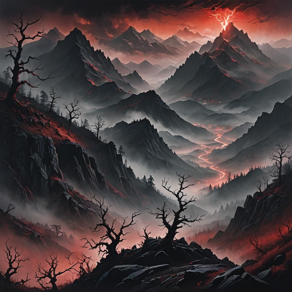 Ominous Mountain Vista in Style of Rutkowski