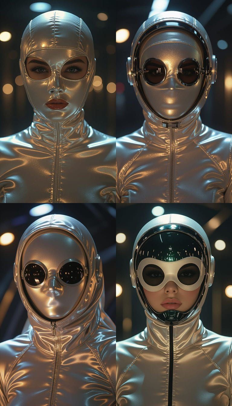 Actress in Seamless Satin Cocoon Spacesuit and Mask
