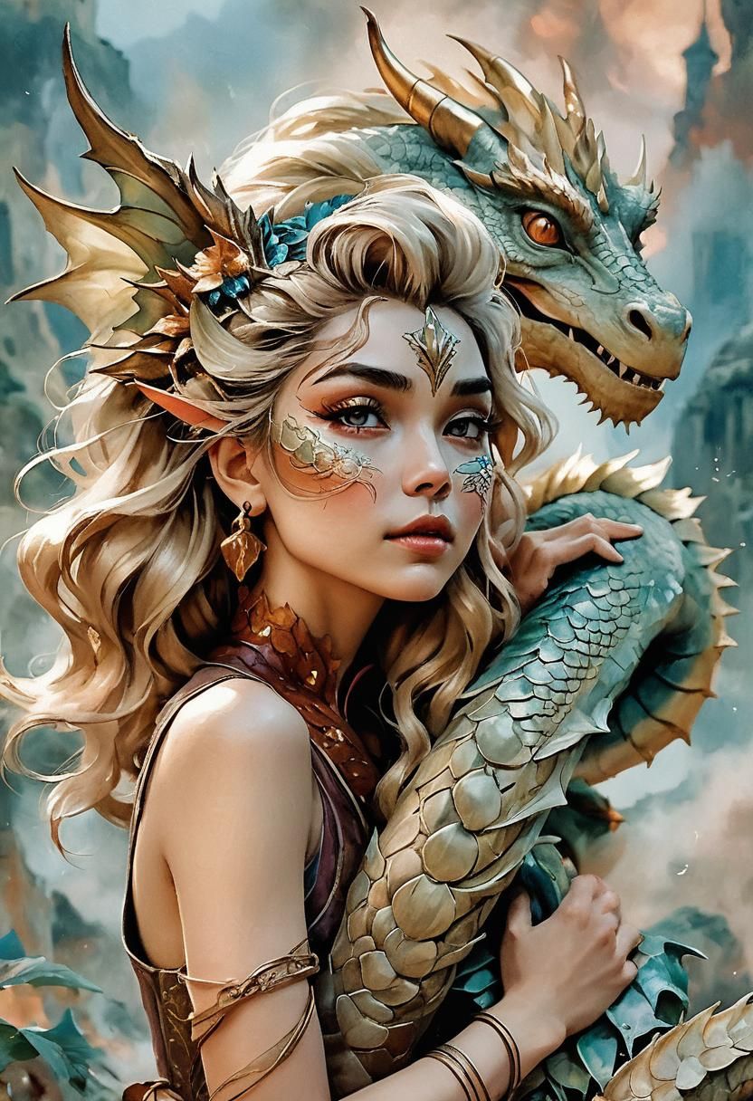 Woman and Dragon in Harmonious Composition
