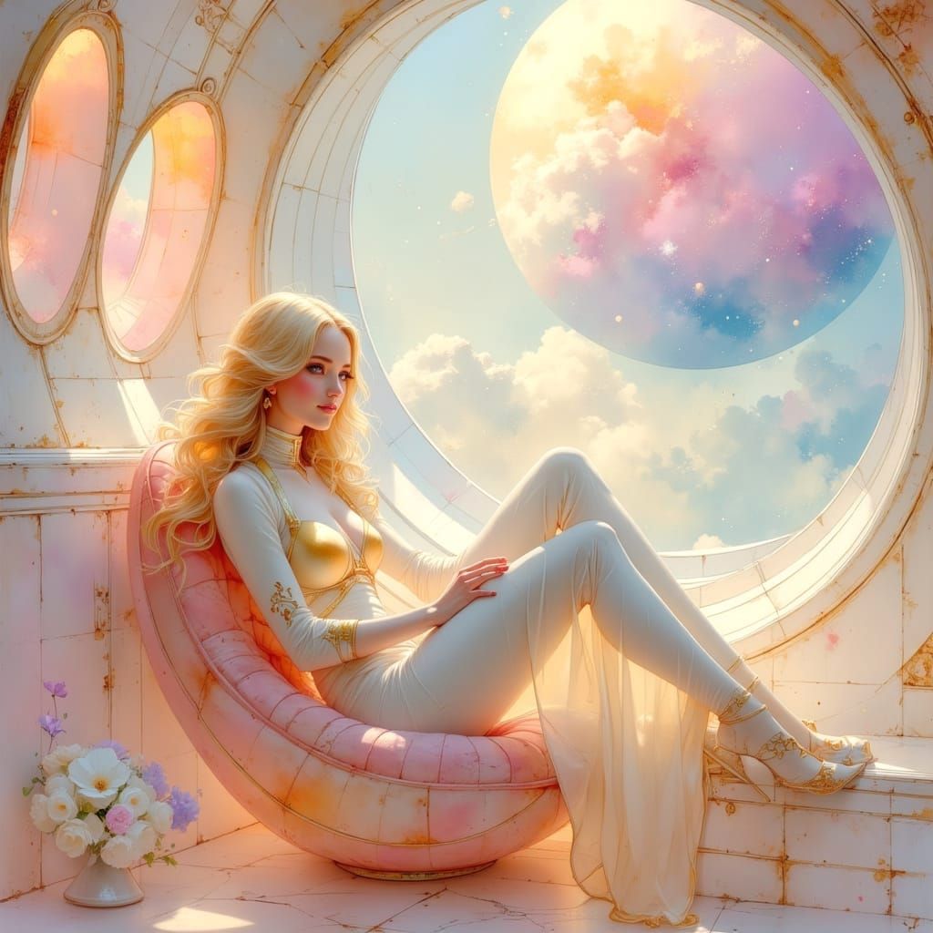 Galactic Woman in Spaceship, Dreamy Hyper-realism