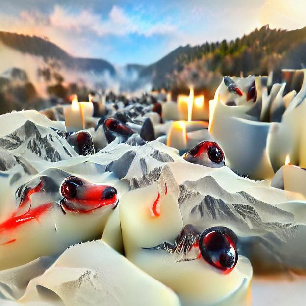 Surreal Melting Red Eyes on Wax Candle Mountains