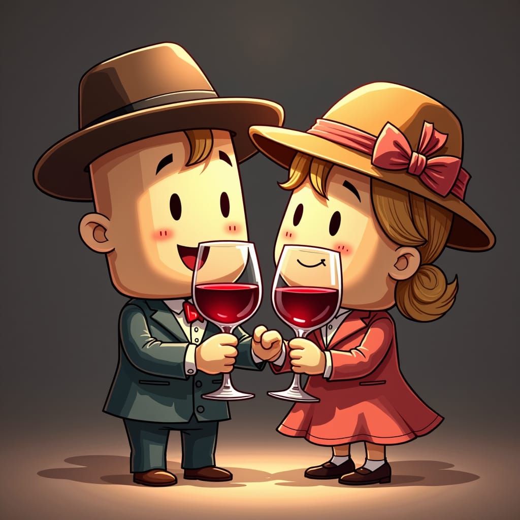 Wine Cork Couple in Manga Anime Style