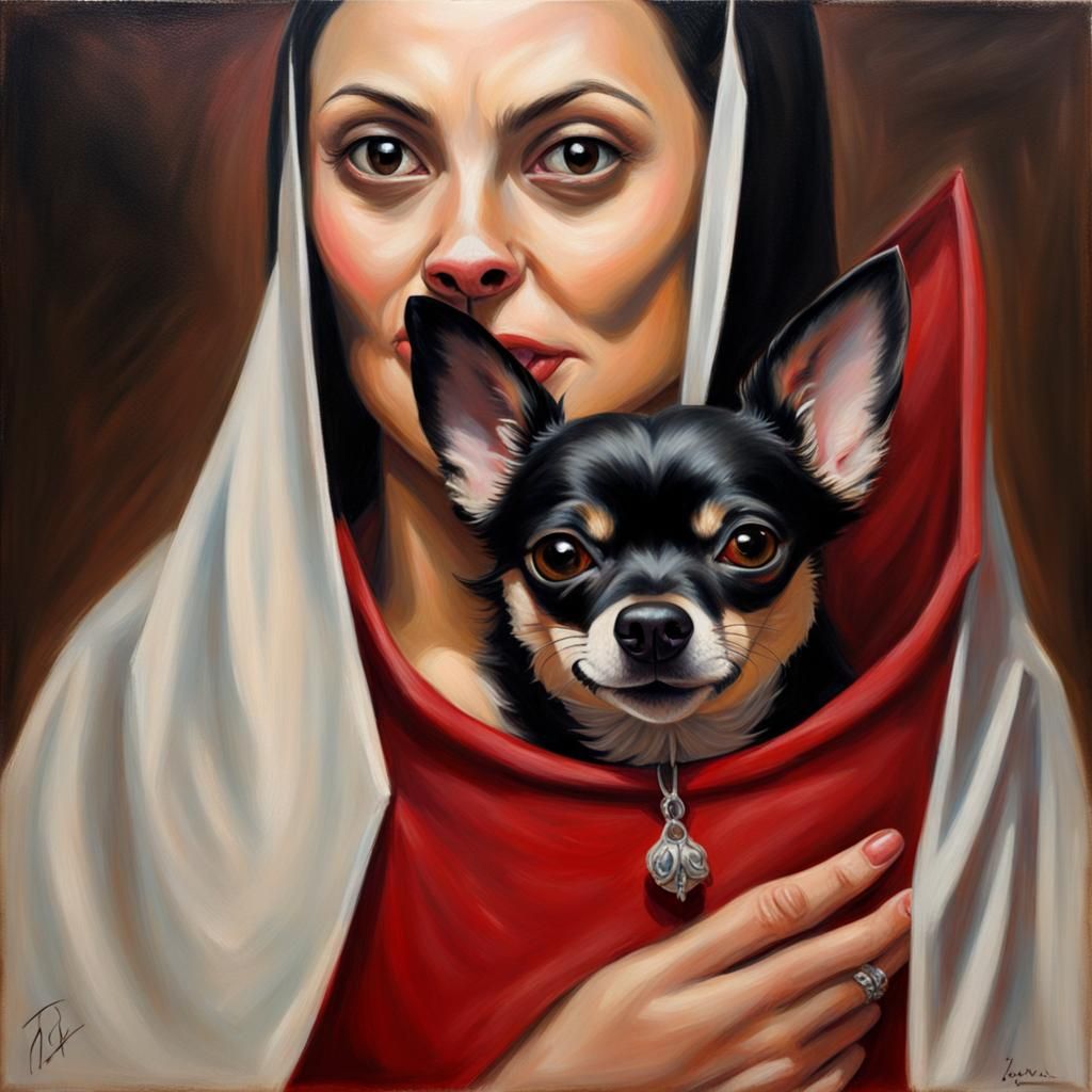 Vampire Chihuahua Oil Painting Portrait