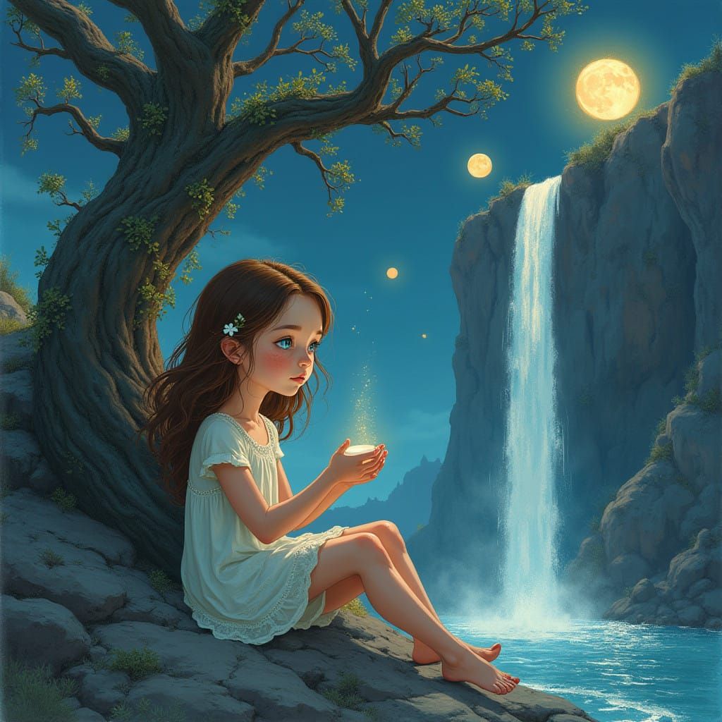 Young Girl in Dreamlike Landscape with Quiet Strength