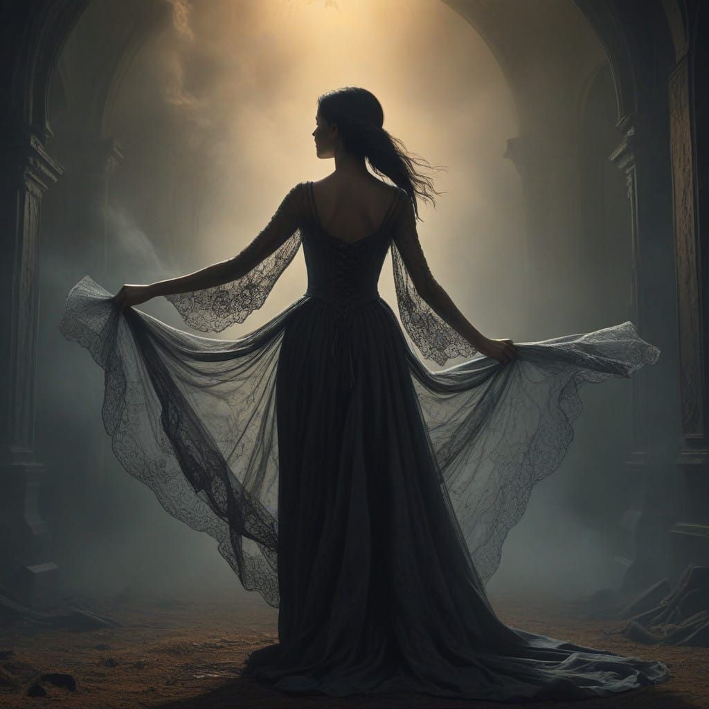 Ethereal Woman in Dark Gothic Landscape